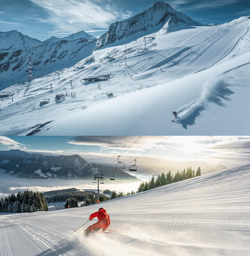 People skiing in Zell am See-Kaprun, showcasing the area's popular skiing culture.